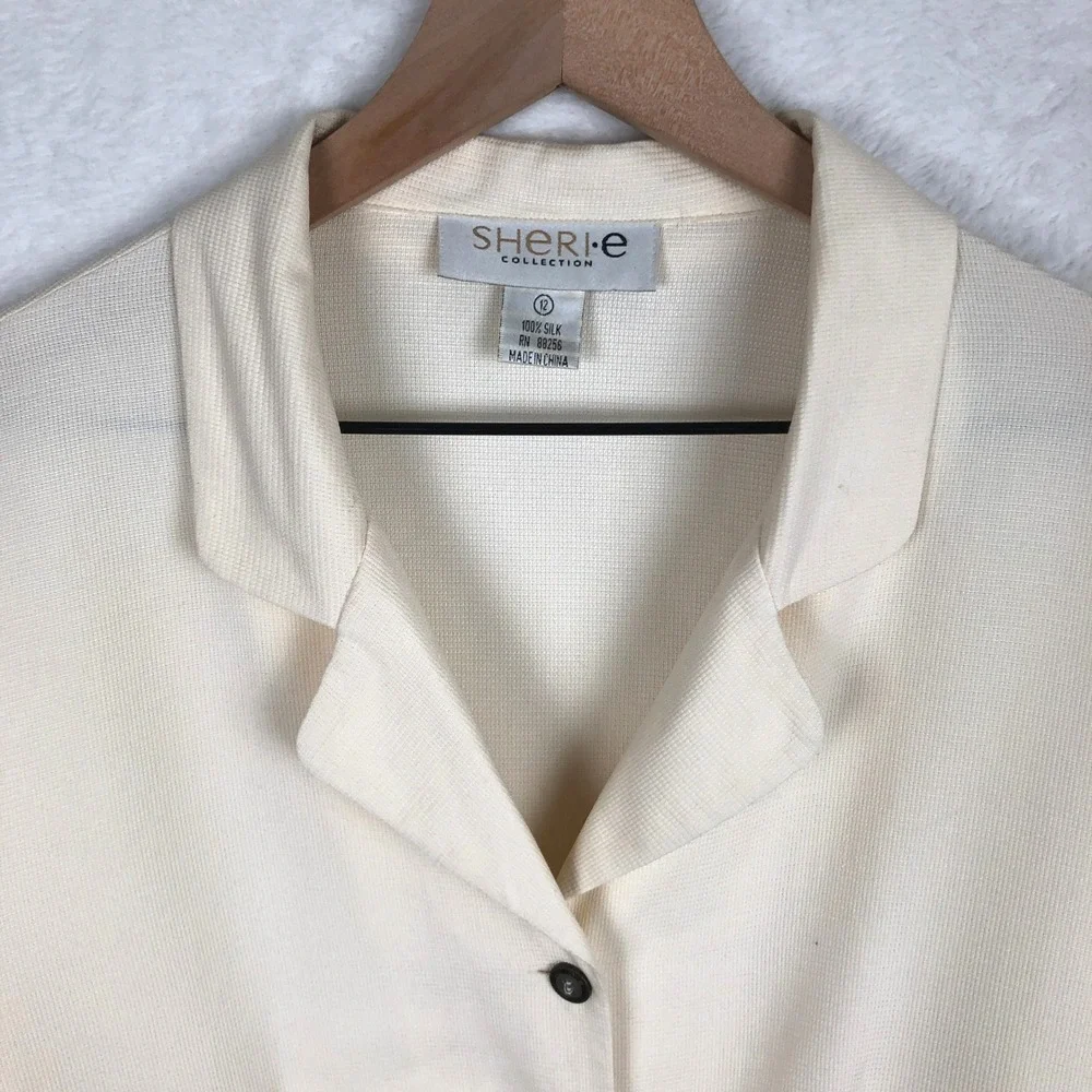 Sheri-e Collection 100% Silk Textured Button Up Blouse Women's 12 Cream L/S‎